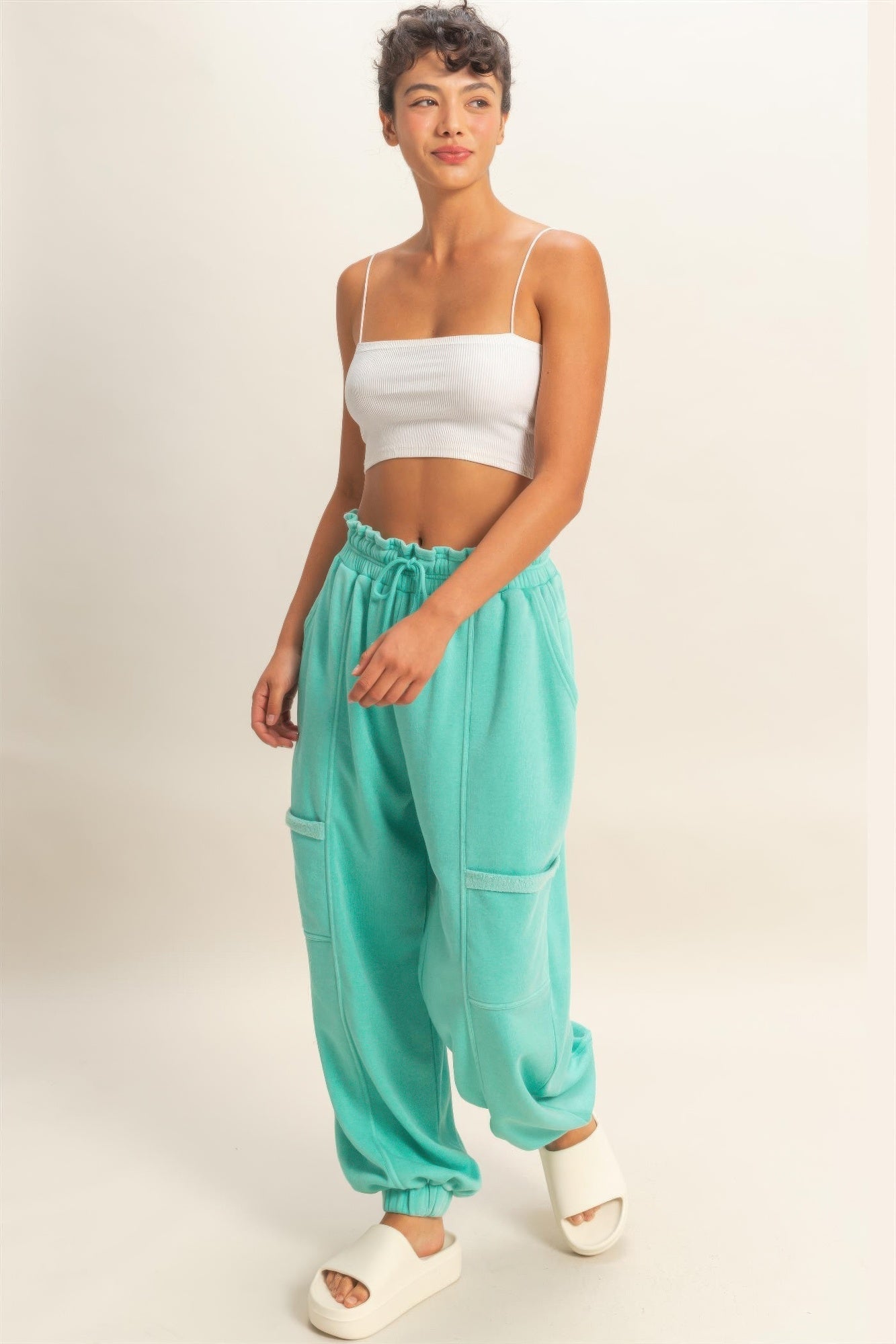Ruffle Waist Burnout Jogger Pants