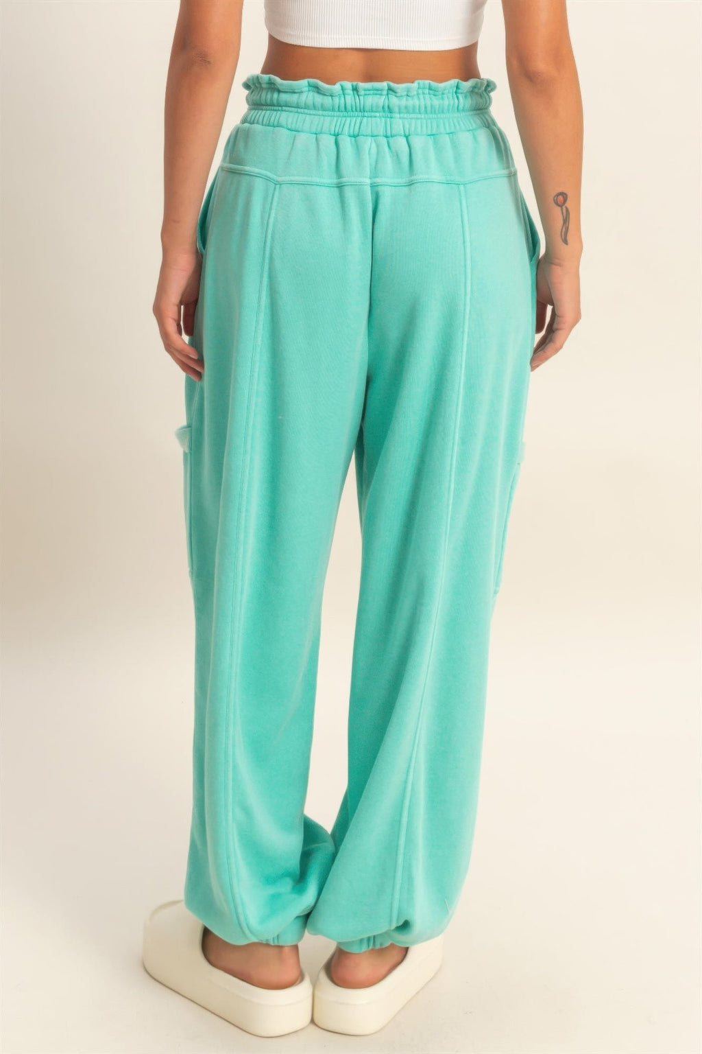 Ruffle Waist Burnout Jogger Pants
