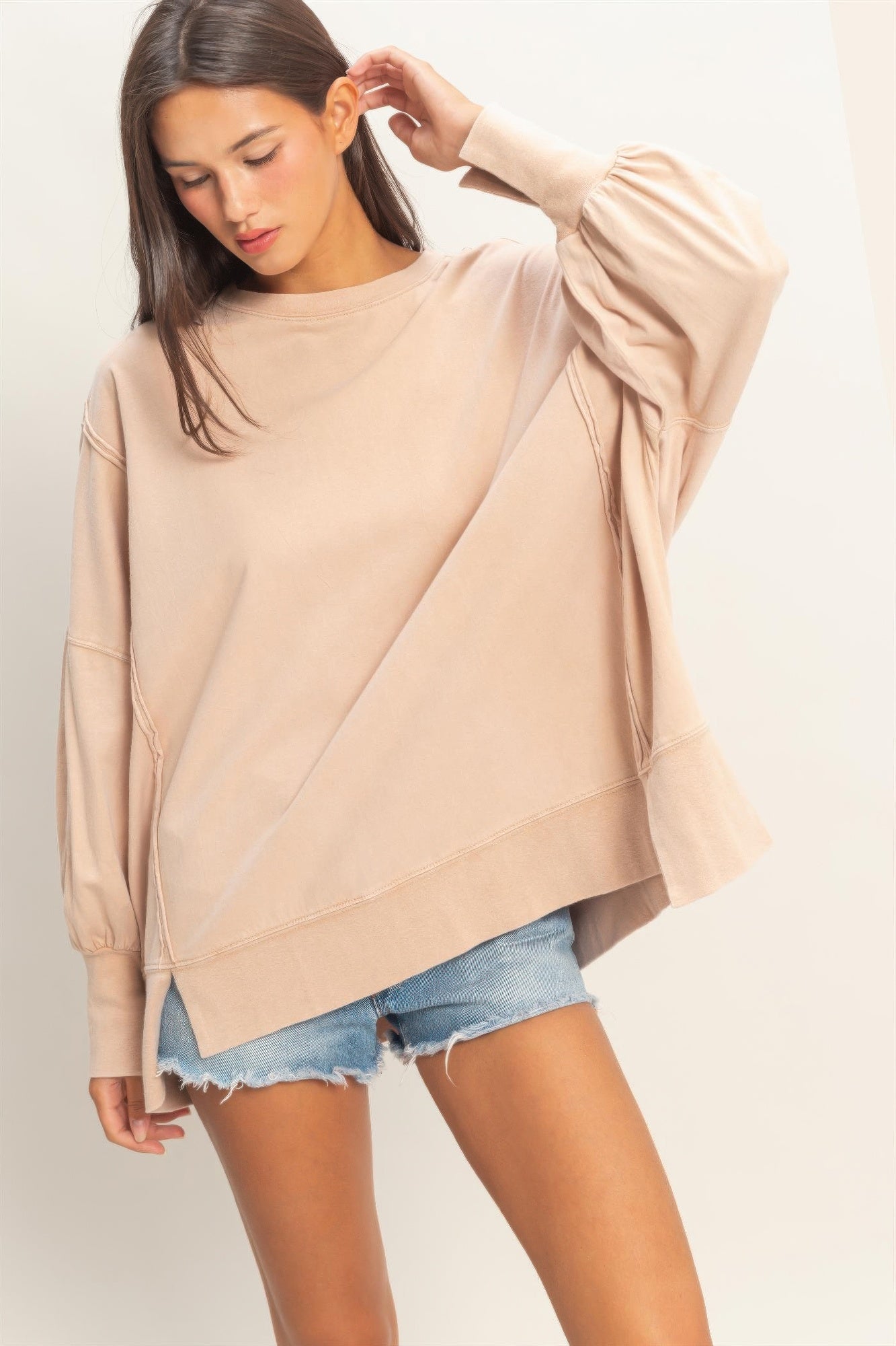 Oversized Seam Detail Long Sleeve Top