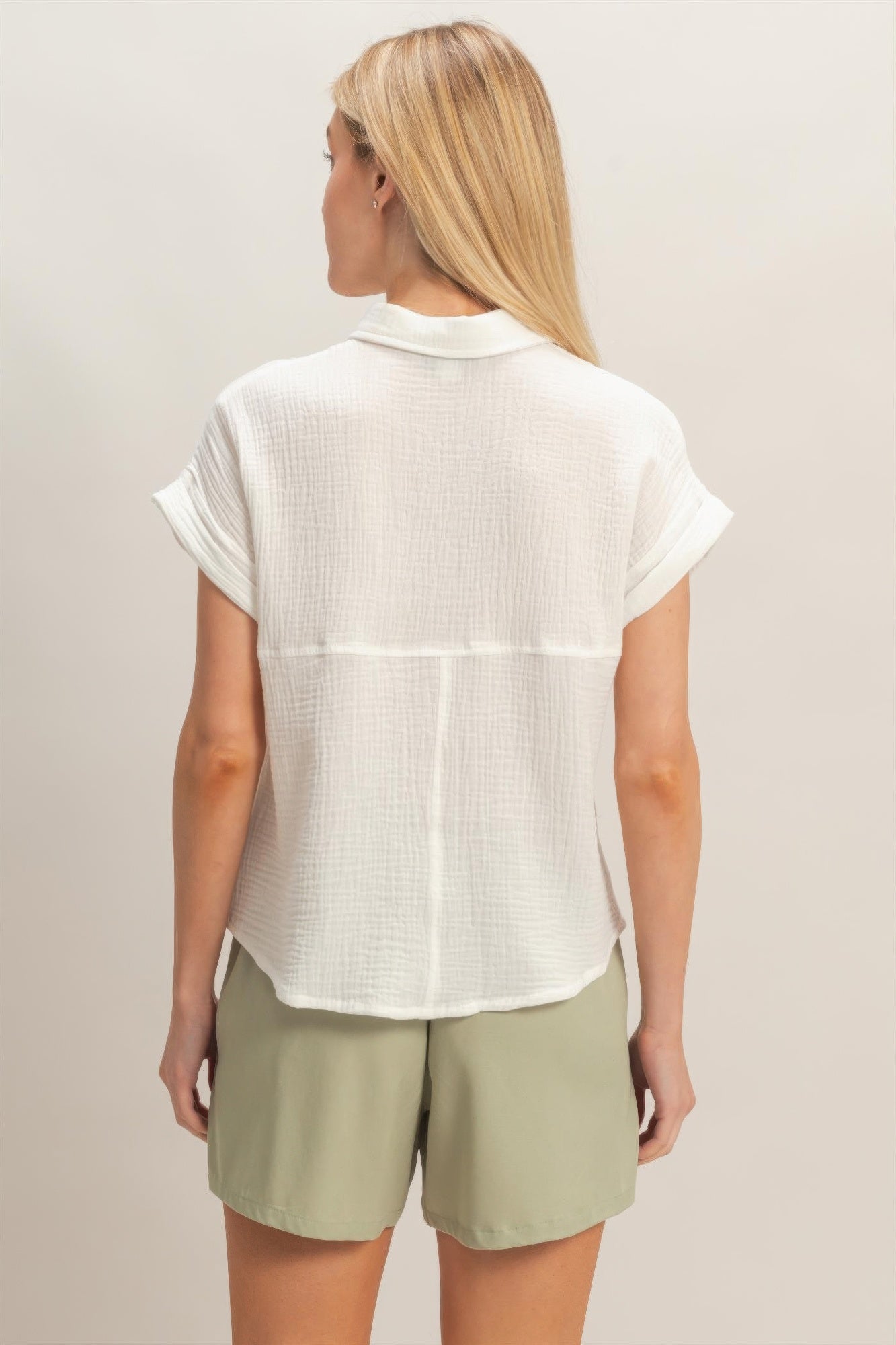 Rolled Sleeve Button-up Top