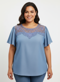 Lace Yoke Flutter Sleeve Knit Top