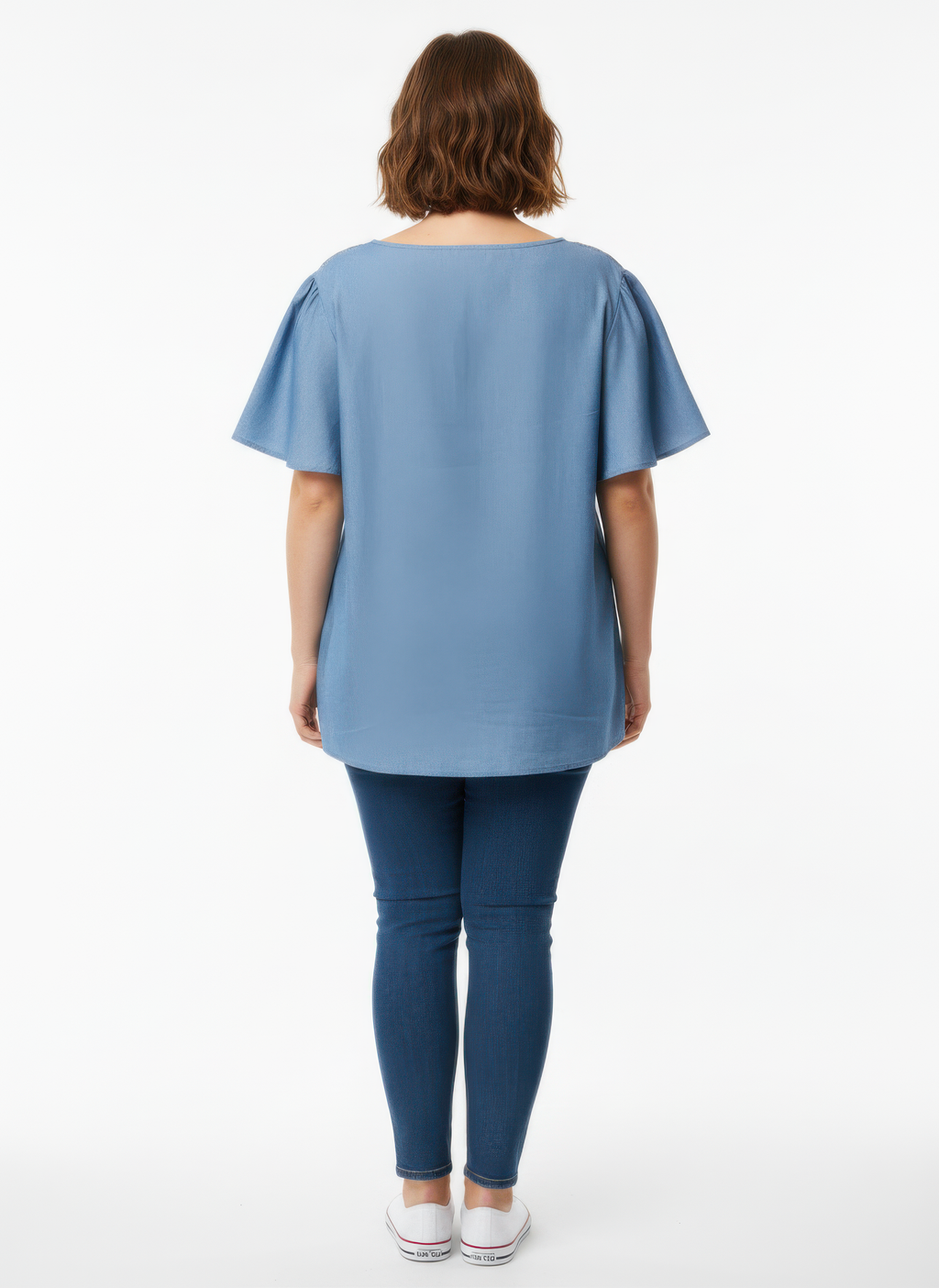 Lace Yoke Flutter Sleeve Knit Top