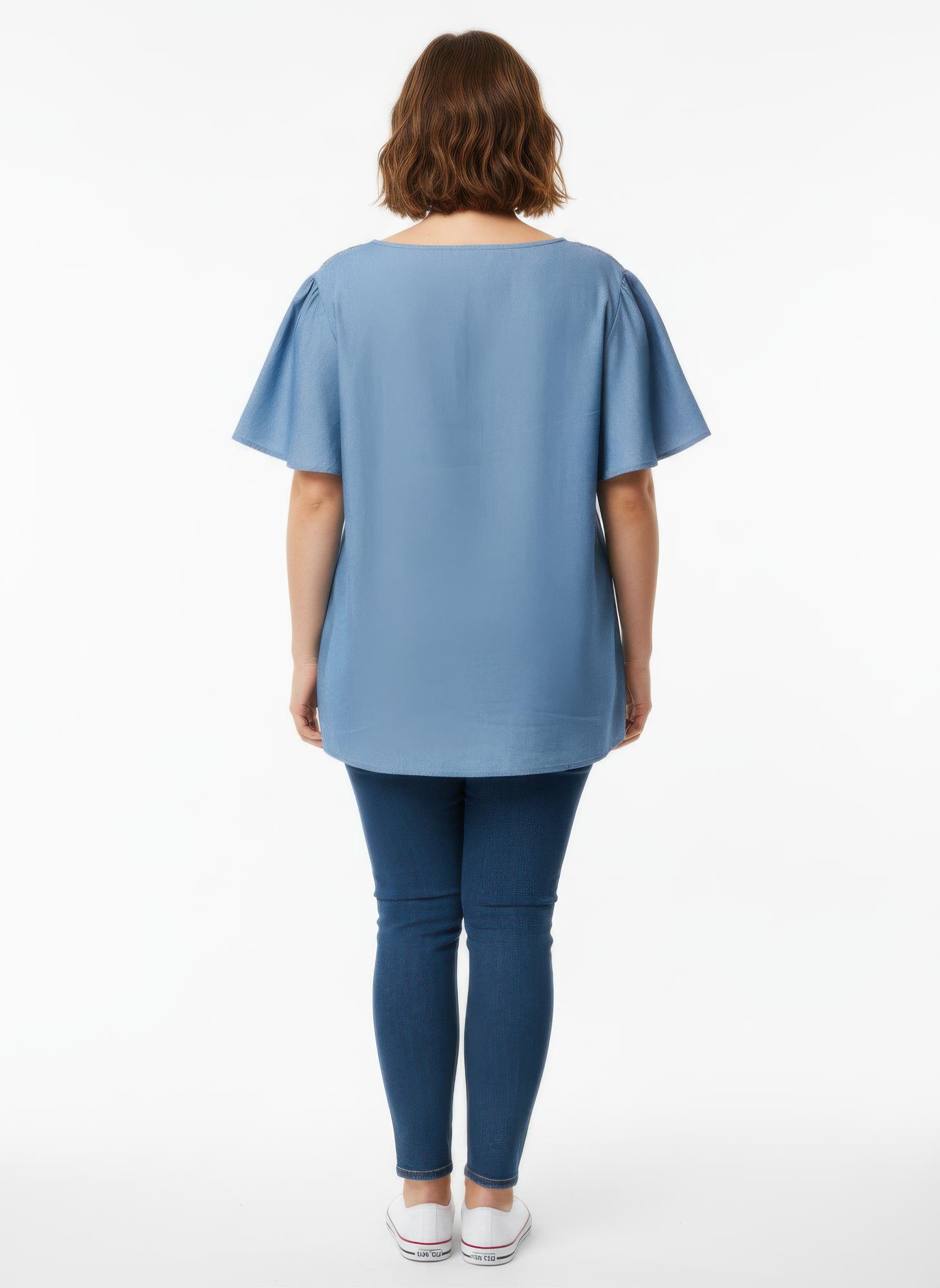 Lace Yoke Flutter Sleeve Knit Top
