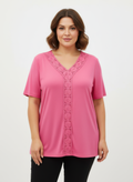 Lace Trim V-neck Short Sleeve Knit Top