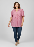 Lace Collar Button Detail Flutter Sleeve Top