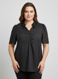Lace Collar Button Detail Flutter Sleeve Top