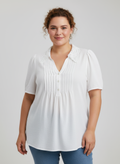 Lace Collar Button Detail Flutter Sleeve Top