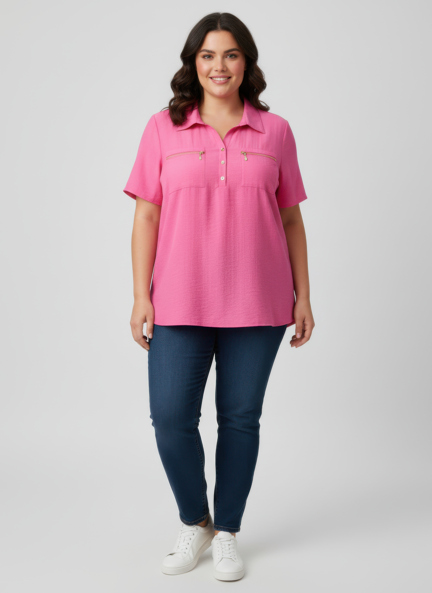 Zip Pocket Collared Knit Tunic Top