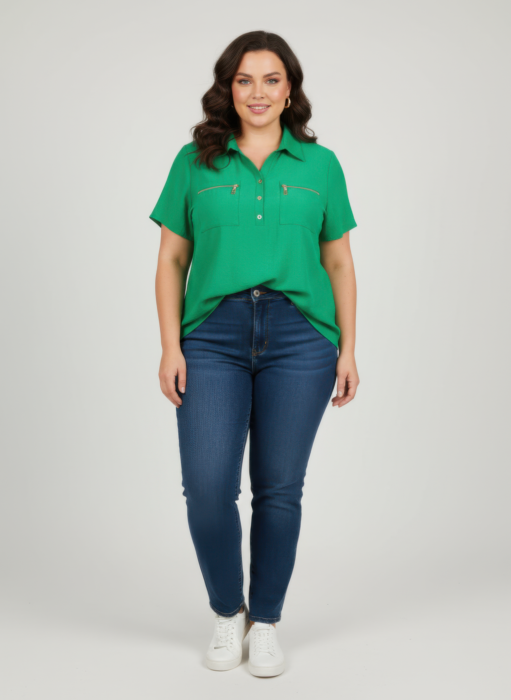 Zip Pocket Collared Knit Tunic Top