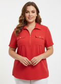 Zip-front Collared Utility Knit Top