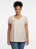 Lace Trim V-neck Short Sleeve Knit Top