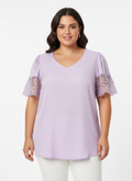 Lace Trim V-neck Short Sleeve Knit Top
