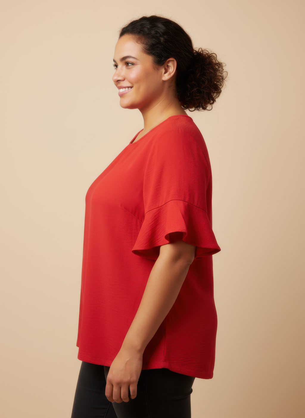 Textured Ruffle Sleeve Short Sleeve Top