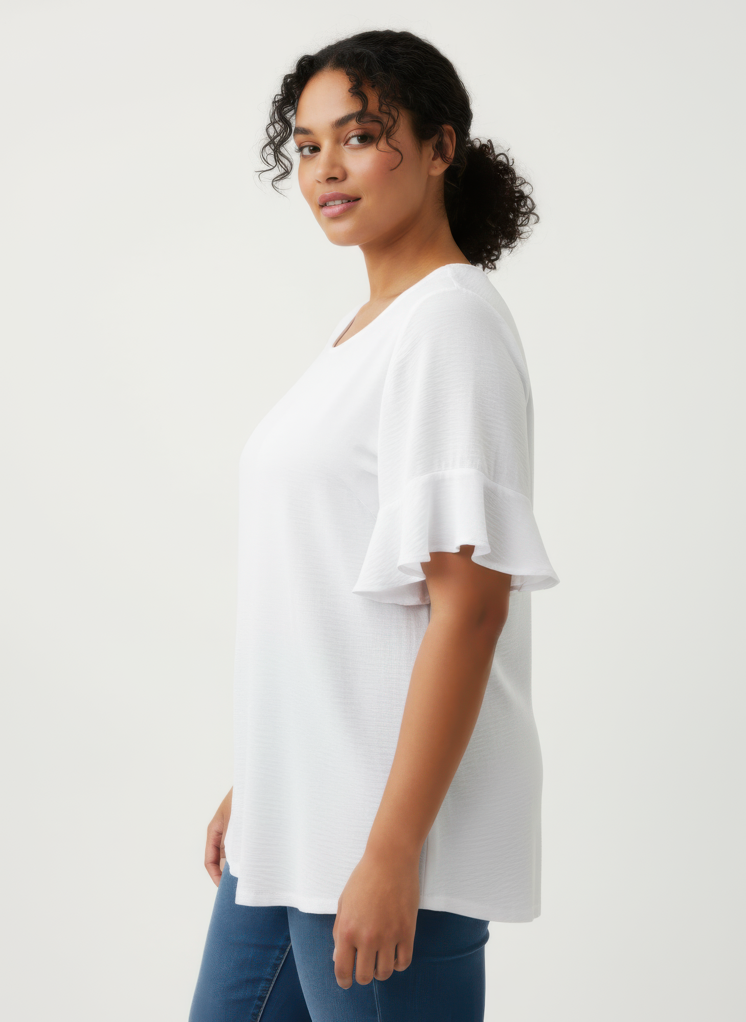 Textured Ruffle Sleeve Short Sleeve Top