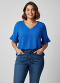 Textured Ruffle Sleeve Short Sleeve Top