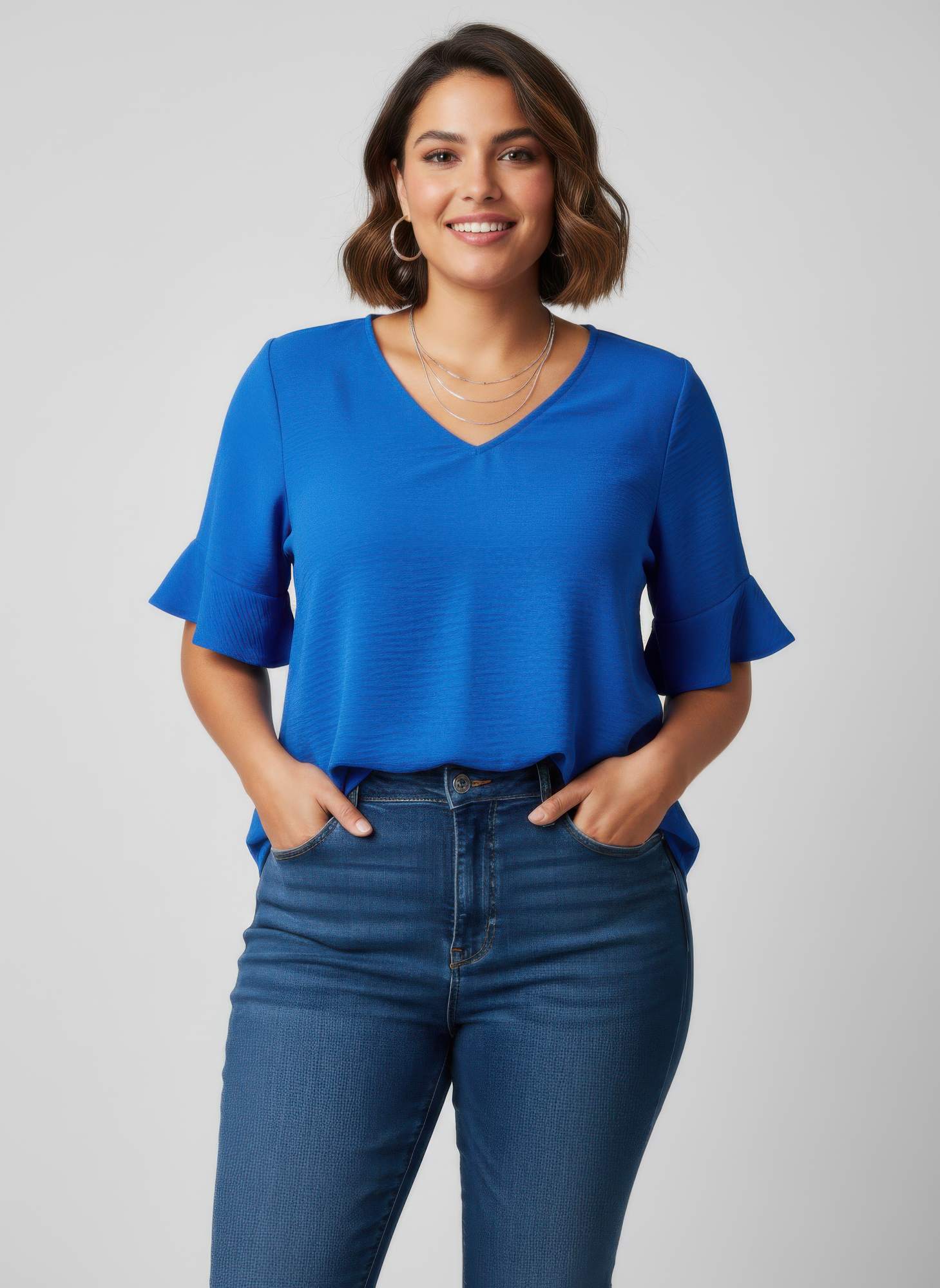 Textured Ruffle Sleeve Short Sleeve Top