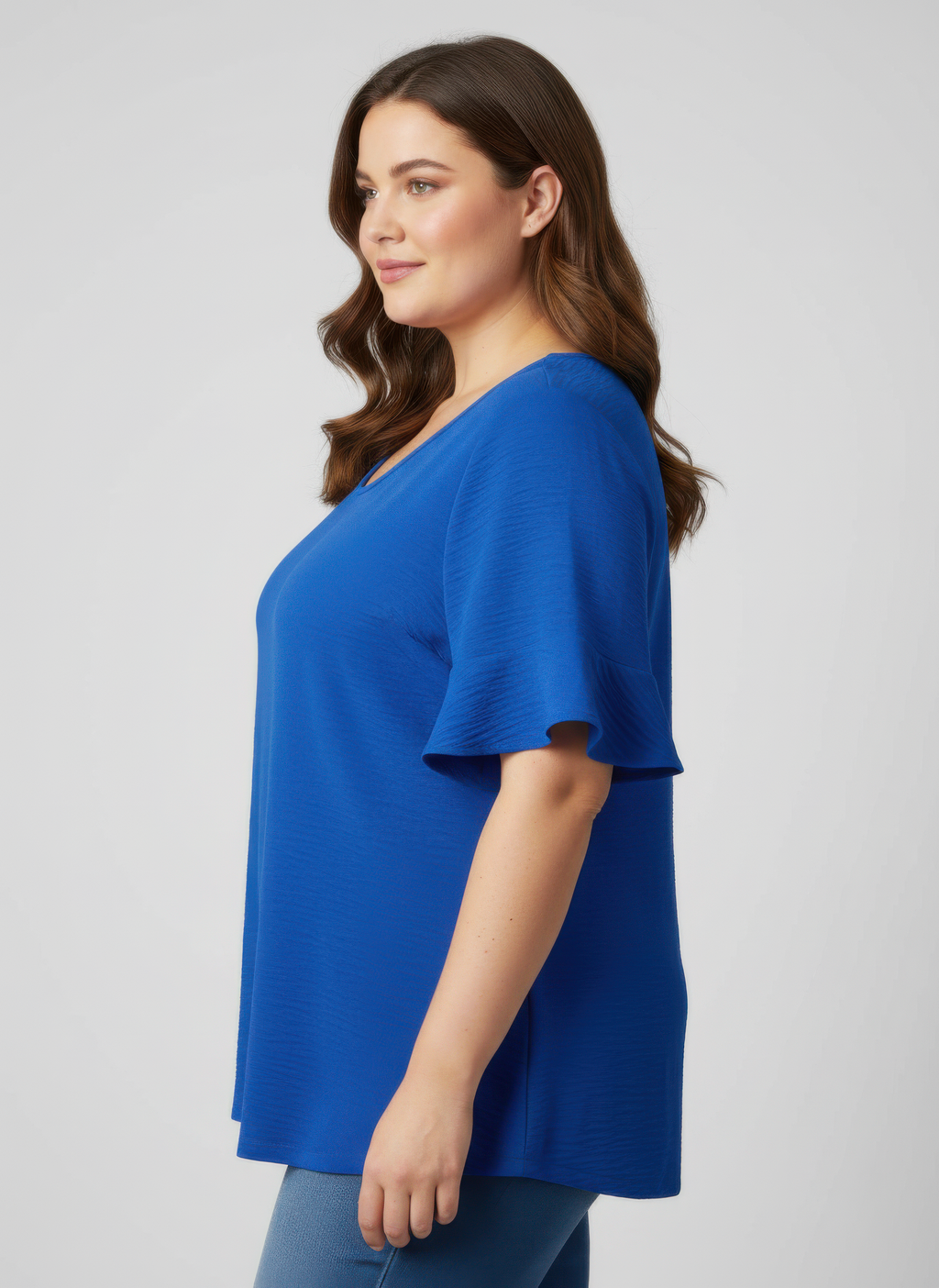 Textured Ruffle Sleeve Short Sleeve Top