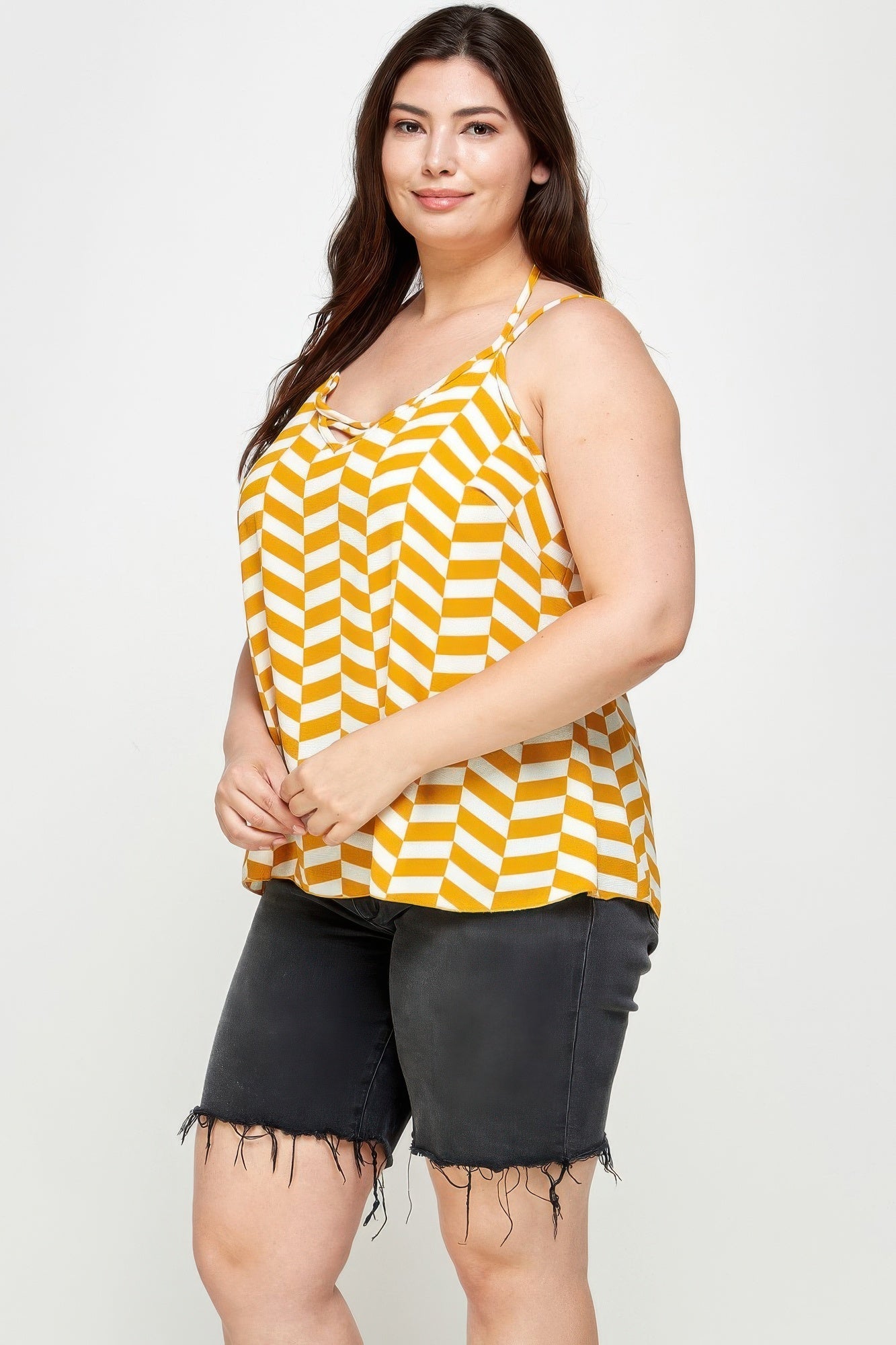 Plus Size Geometric Top With Double Spaghetti Strap