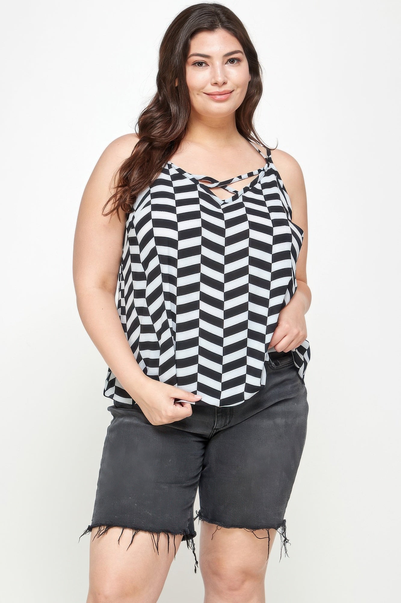 Plus Size Geometric Top With Double Spaghetti Strap