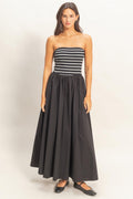 Striped Strapless Flowy Midi Dress