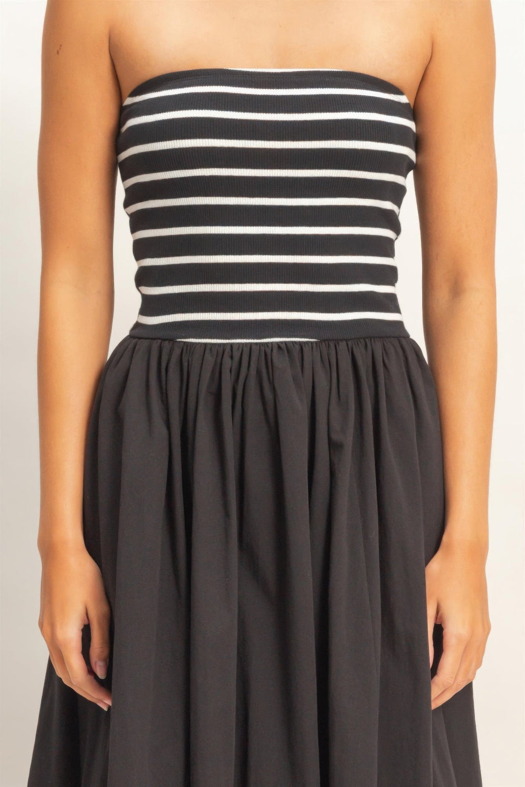 Striped Strapless Flowy Midi Dress