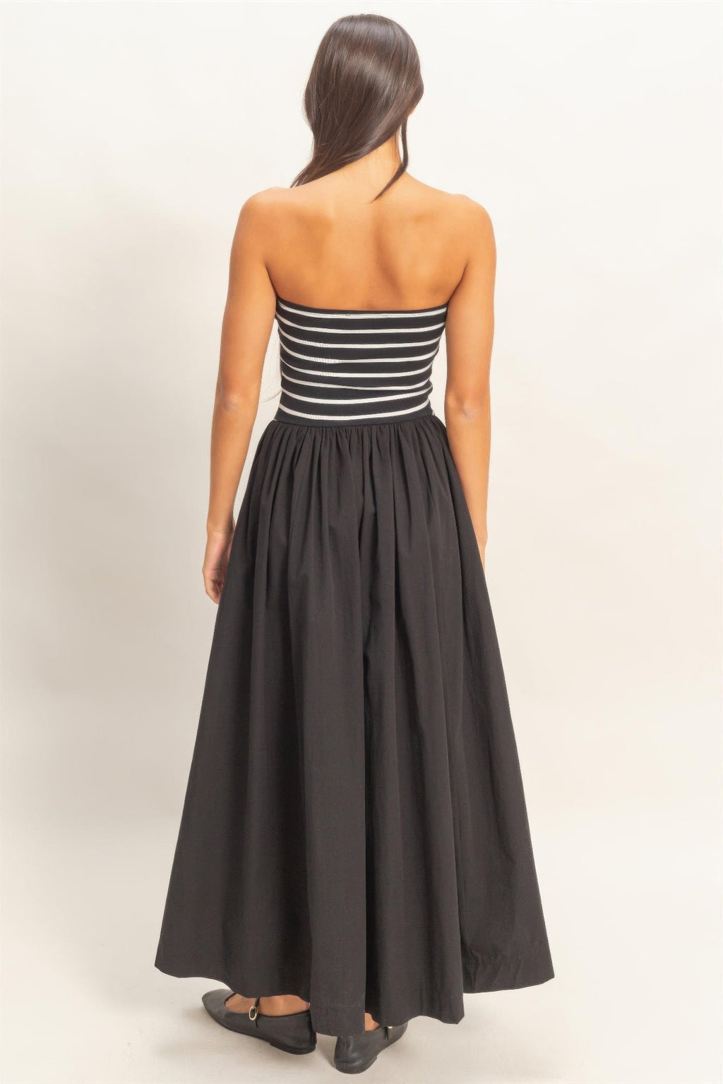 Striped Strapless Flowy Midi Dress