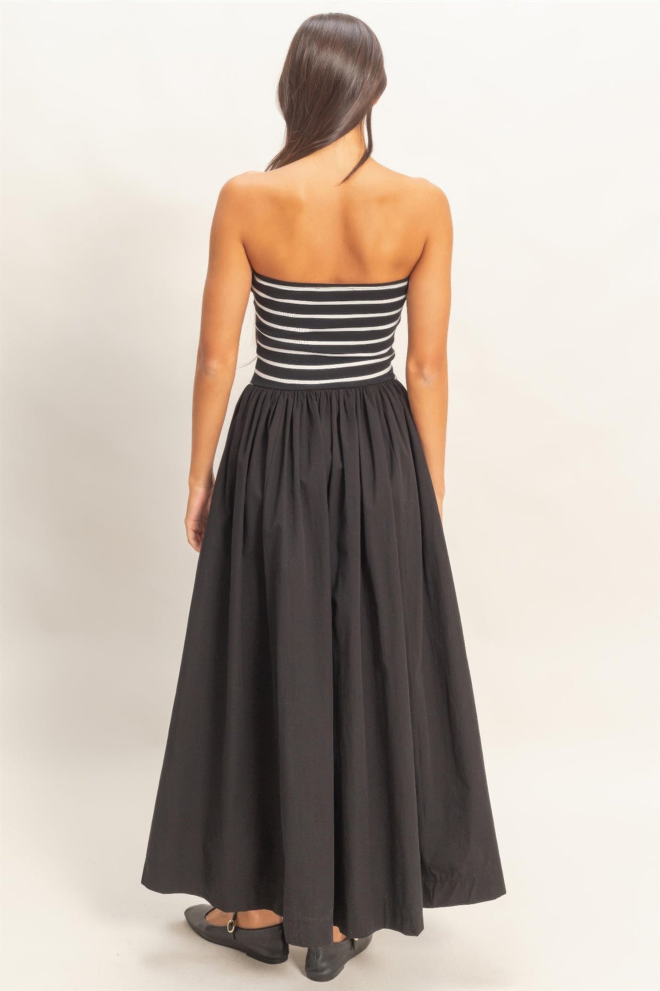 Striped Strapless Flowy Midi Dress