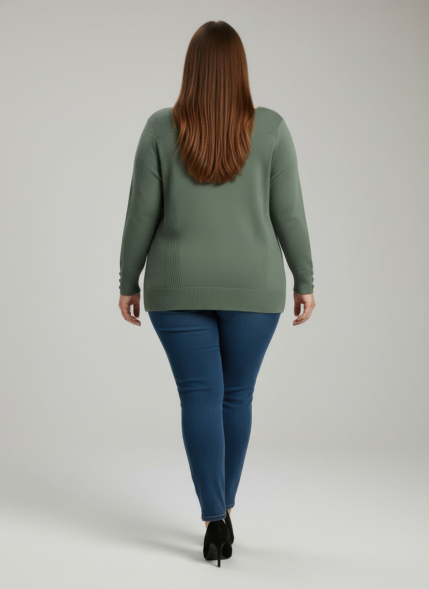 Mocha Button Cuff Ribbed Knit Tunic Top