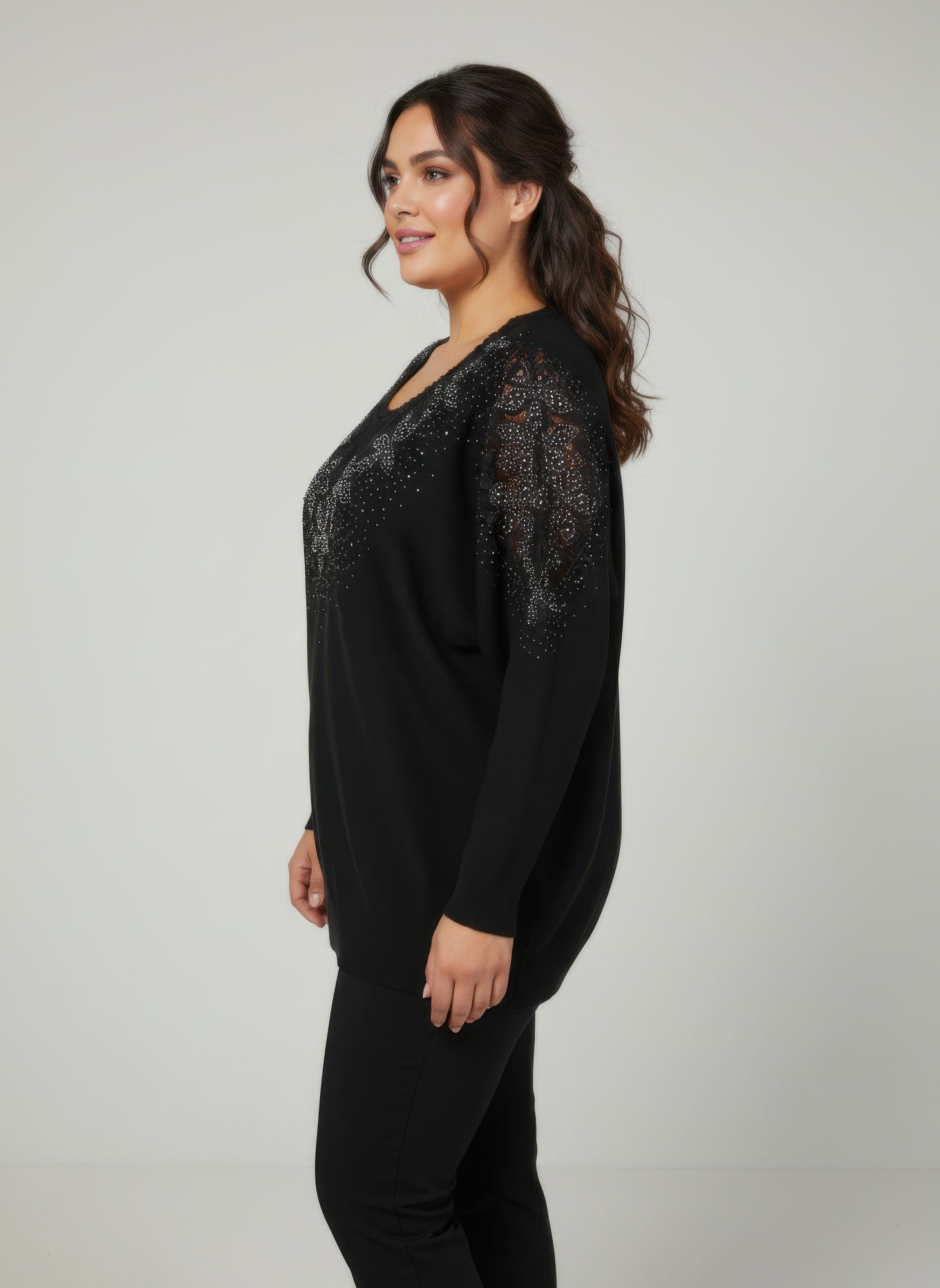 Midnight Sparkle Embellished Knit Tunic Top