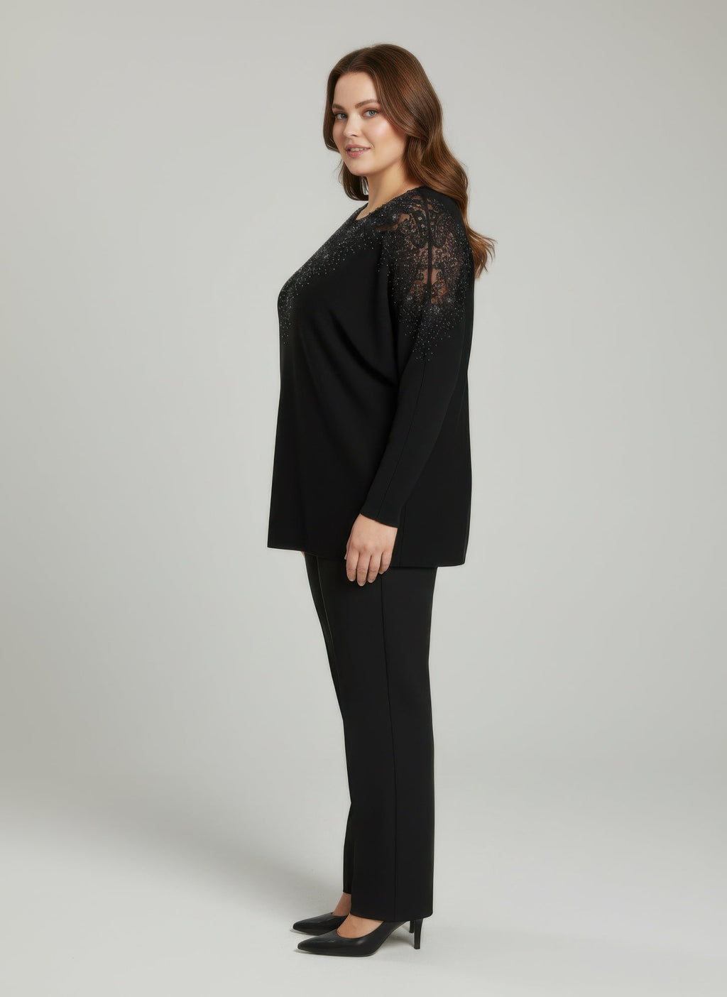 Crimson Lace Embellished Knit Tunic Top