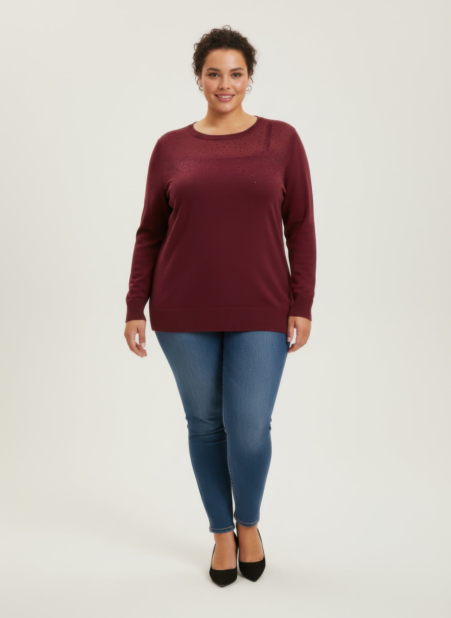 Burgundy Shimmer Detail Knit Tunic Top