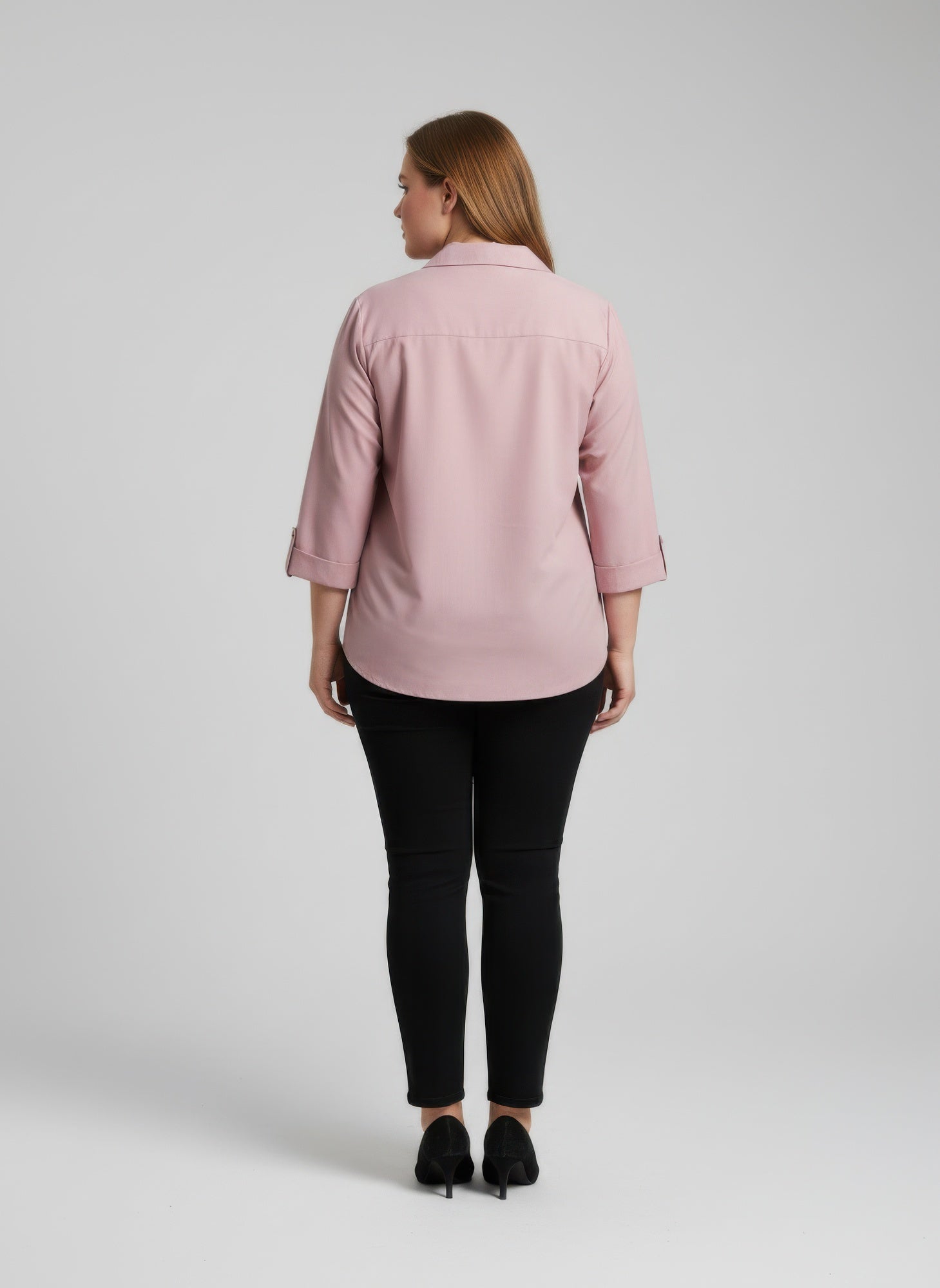 Blush Utility Button Front Roll Sleeve Blouse
