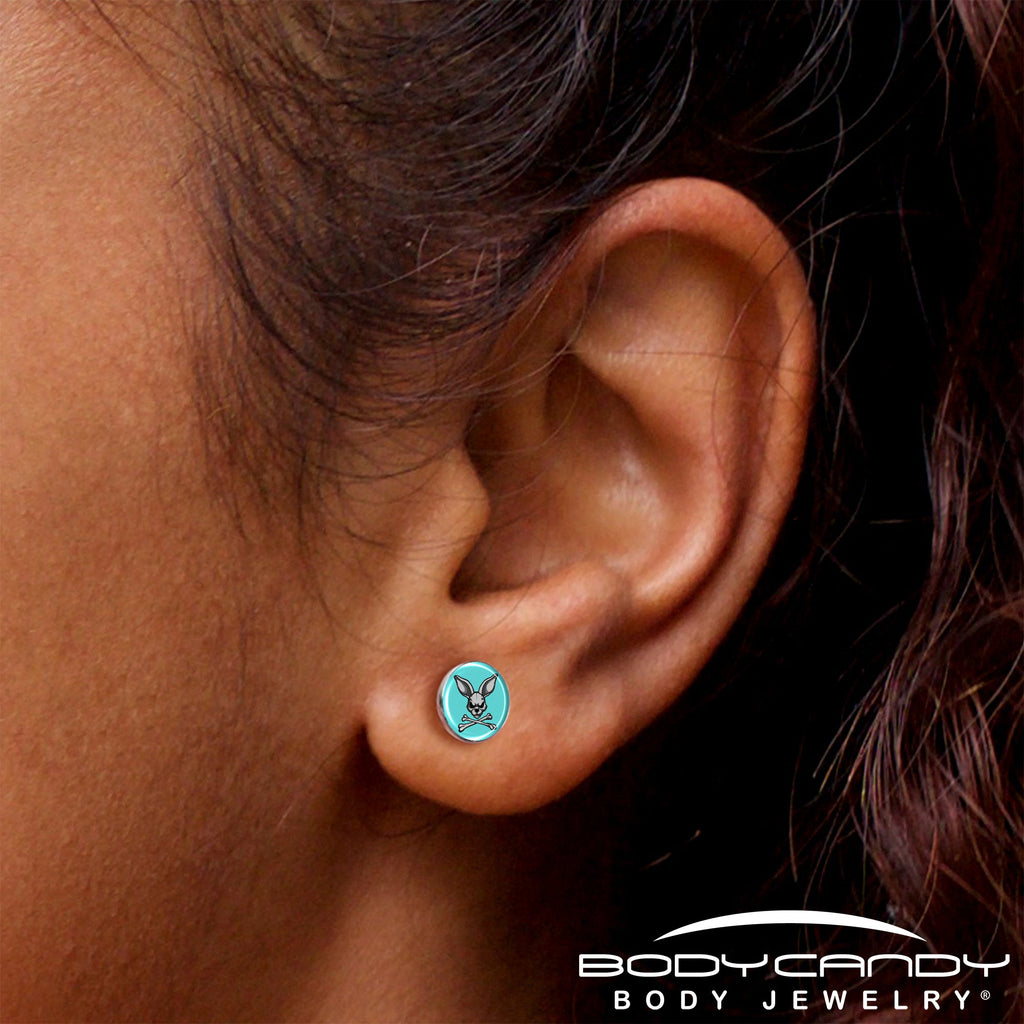 Bunny and Crossbones Stud Earrings by Onyx O