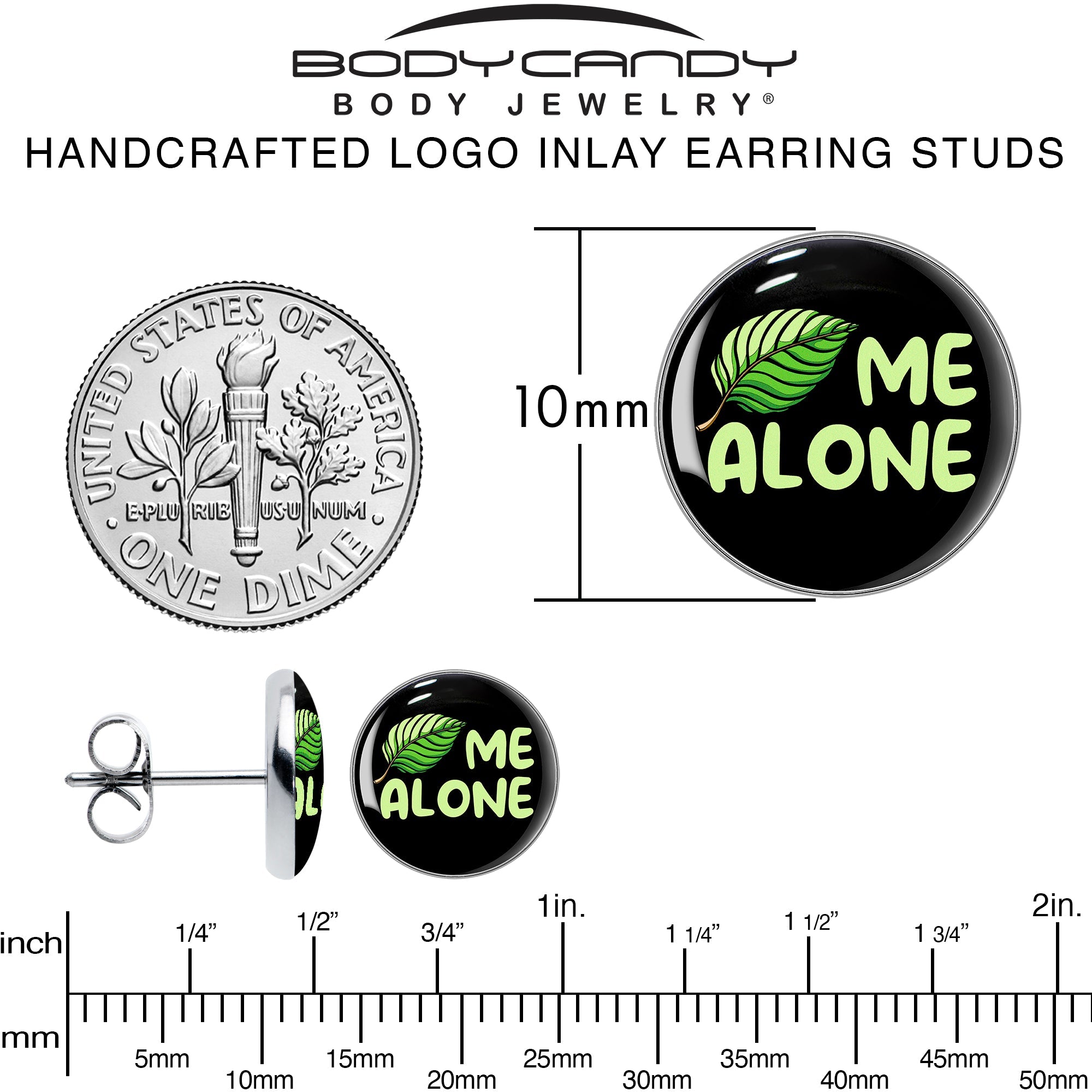 Black Green Leaf Me Alone Stud Earrings by Onyx O