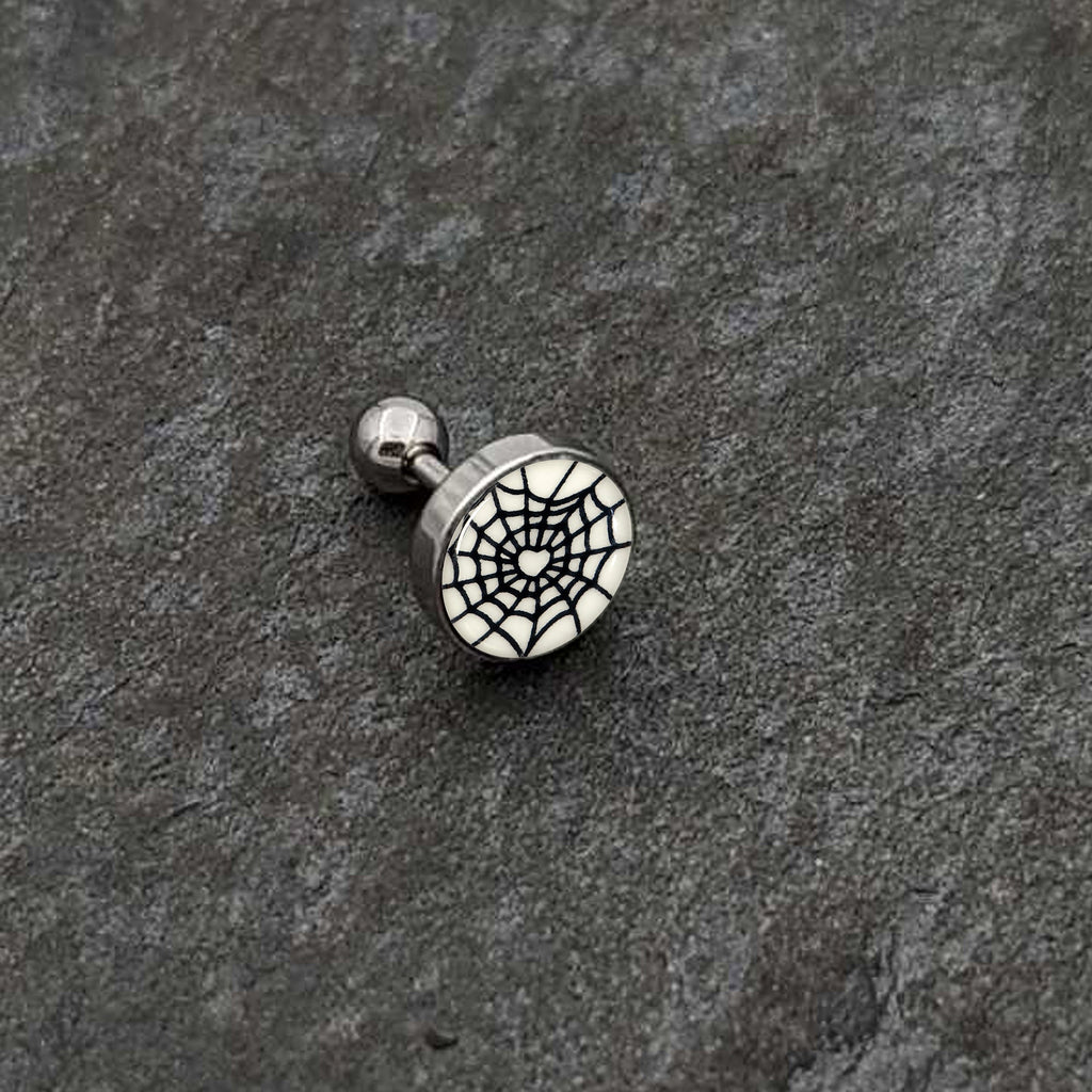 16G 1/4 Glow in the Dark Heart Spider Web Cartilage Tragus Earring