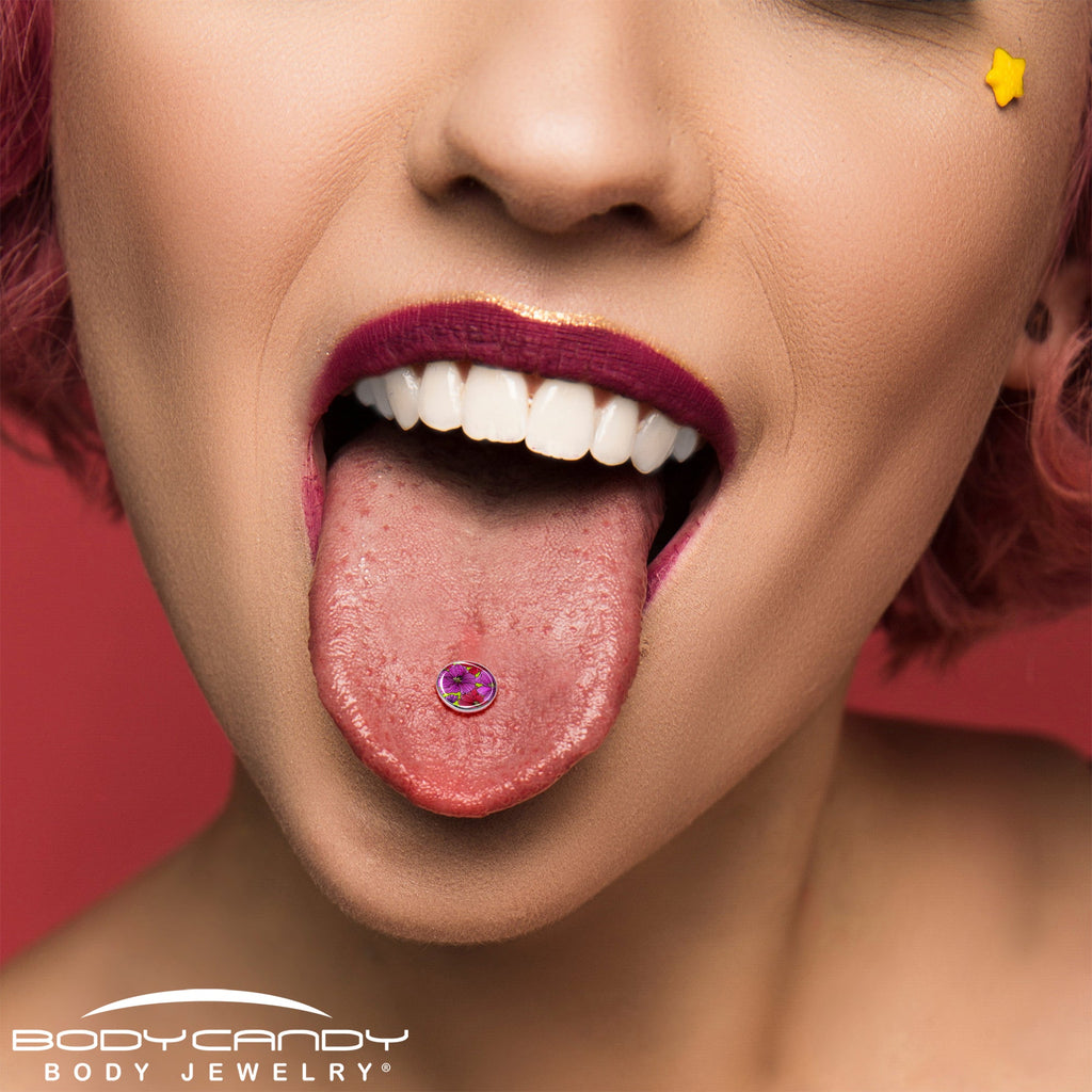 Blossom Creation Tropical Floral Flowers Barbell Tongue Ring by Onyx O