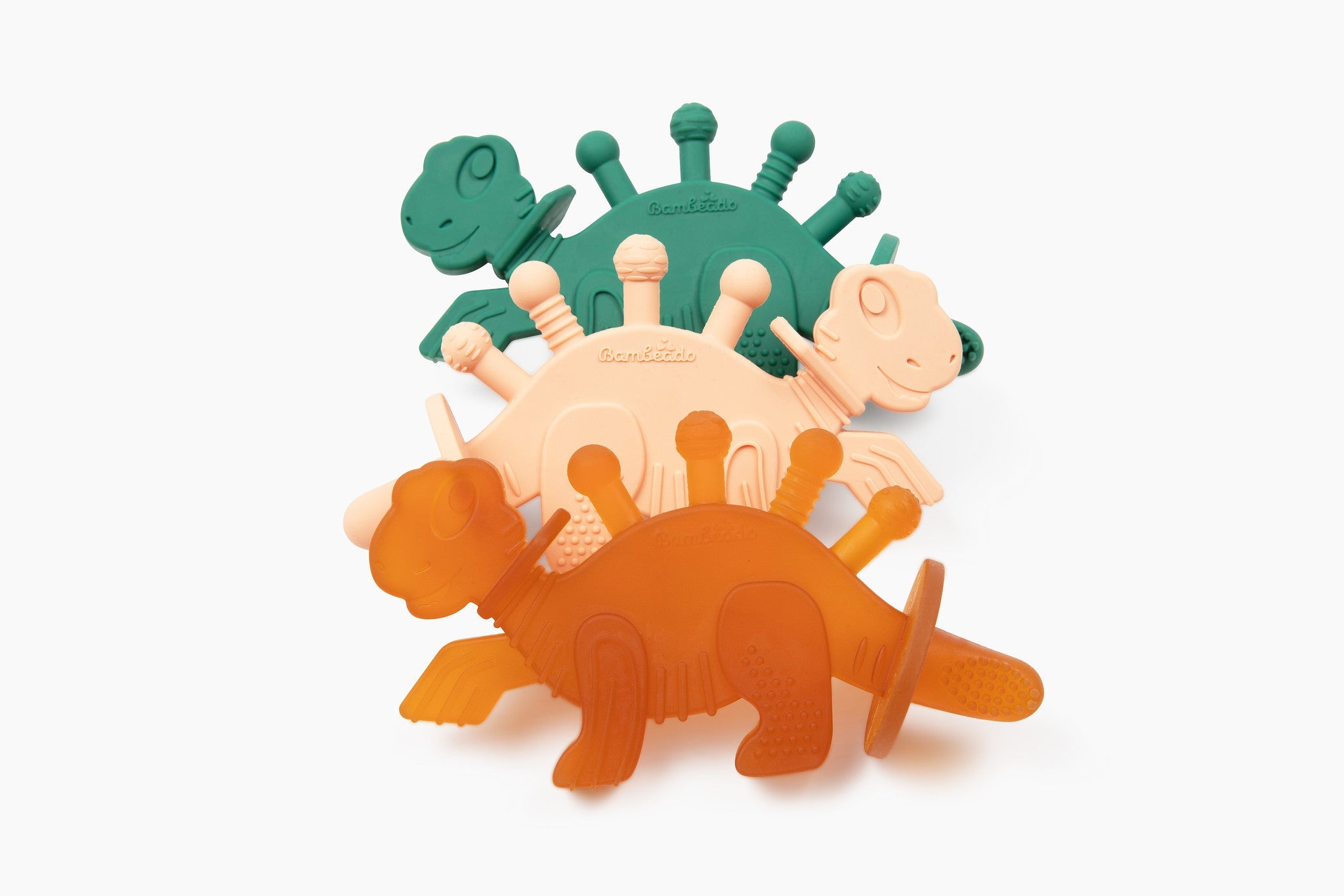 Dibly Amber - Baltic Amber & Natural Rubber Dinosaur Teether with Toothbrush Tail