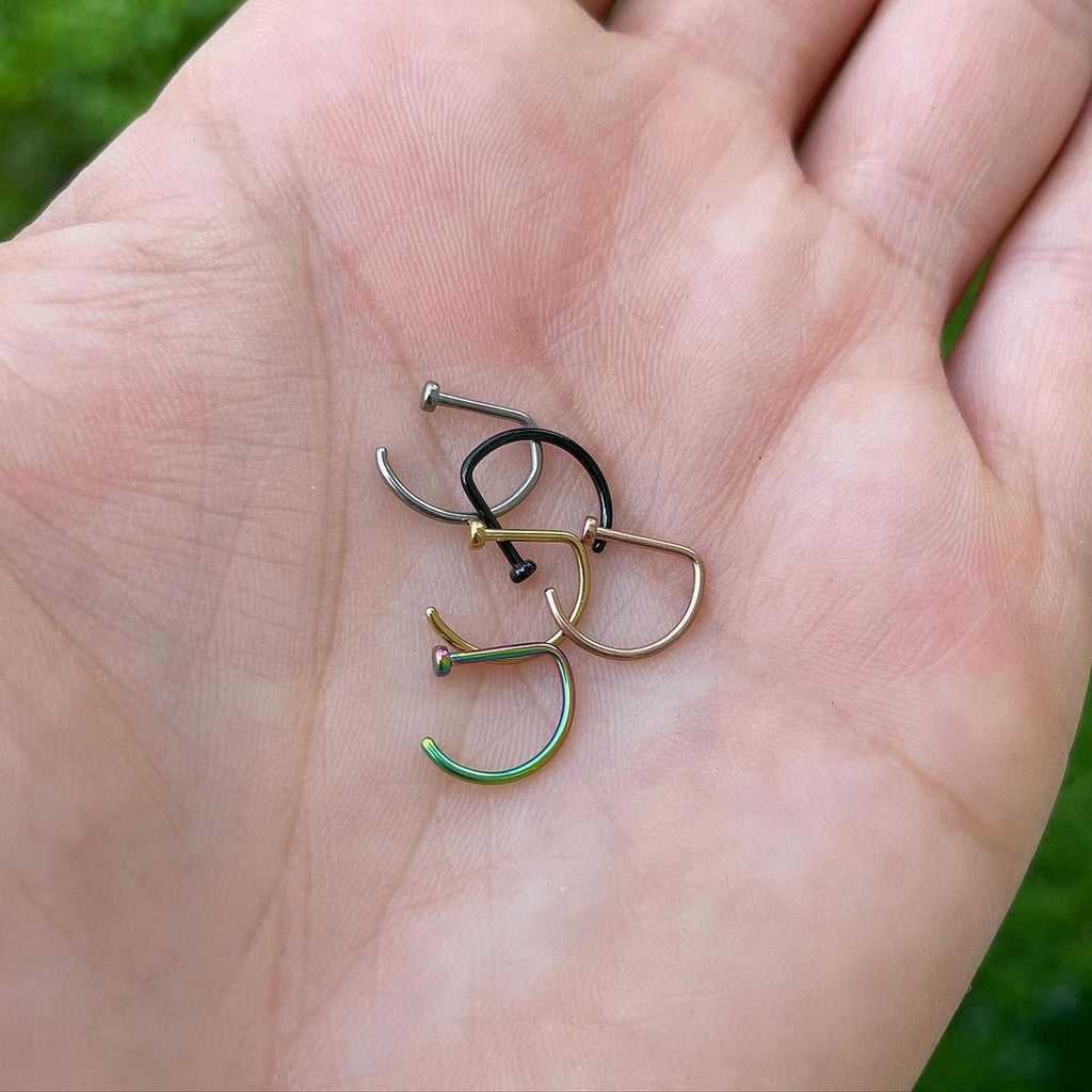 18G 3/8 Rainbow G23 Implant Grade Titanium D Shape Nose Hoop
