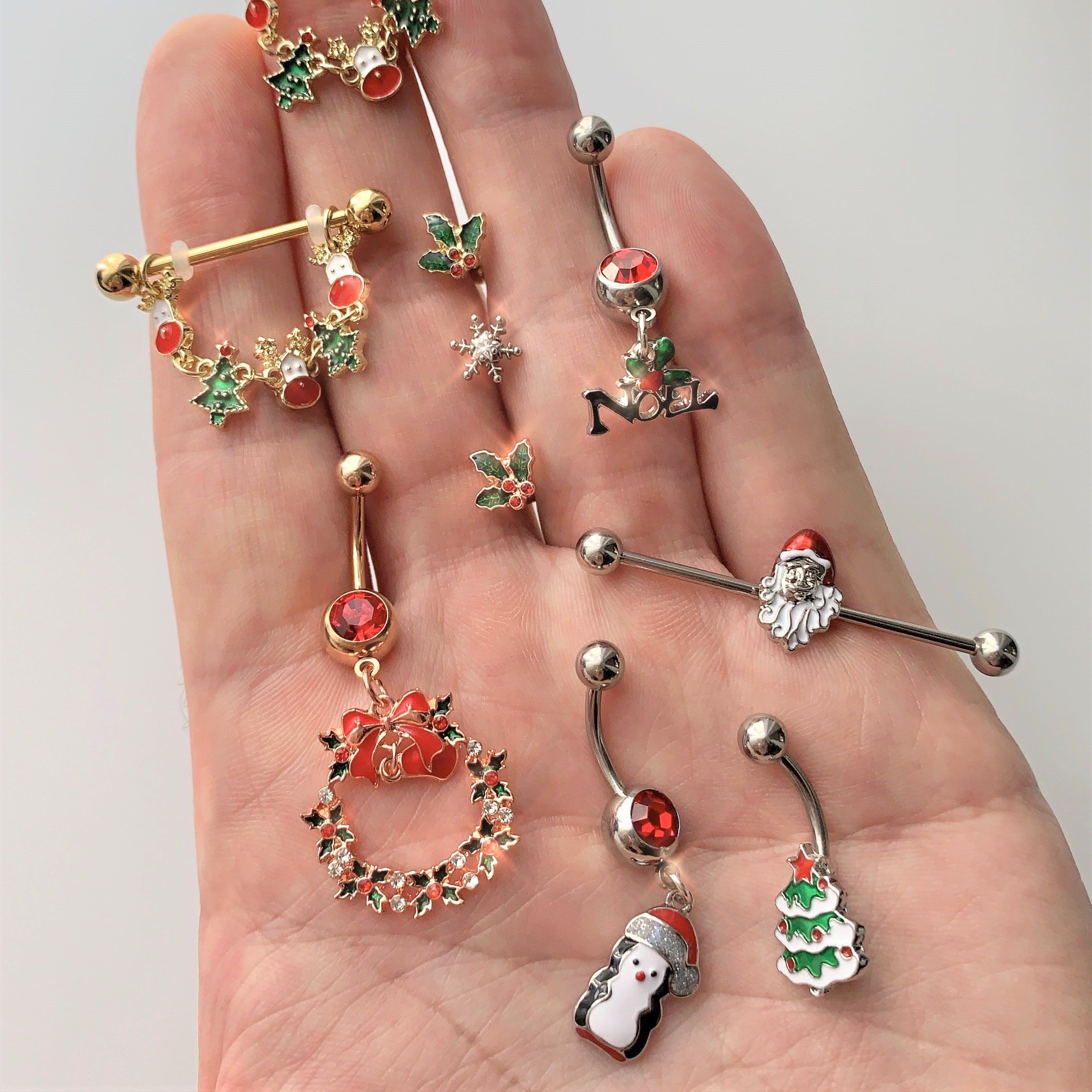 16G 1/4 Red Gem Holly Berry Christmas Cartilage Tragus