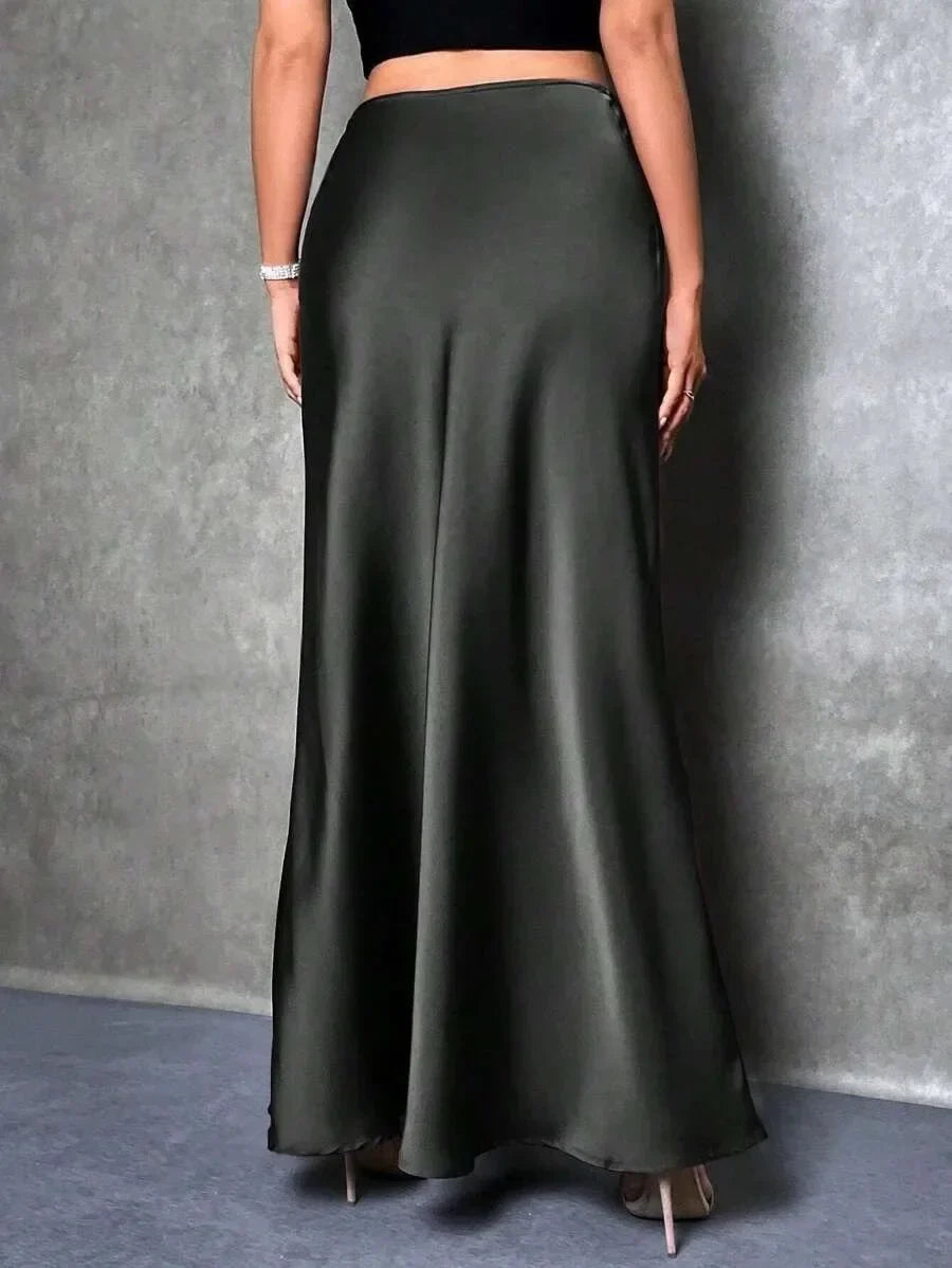 Satin Skirt Autumn Winter Simple A line Long Skirt Women Clothing