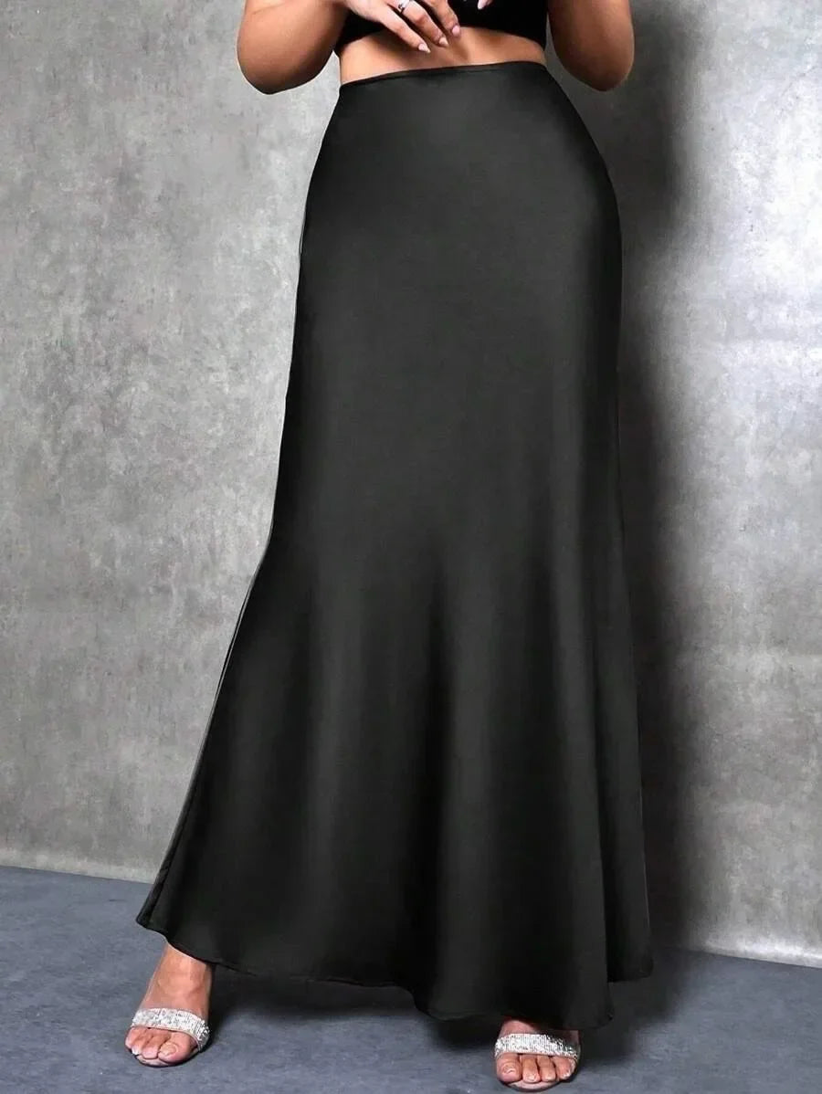 Satin Skirt Autumn Winter Simple A line Long Skirt Women Clothing