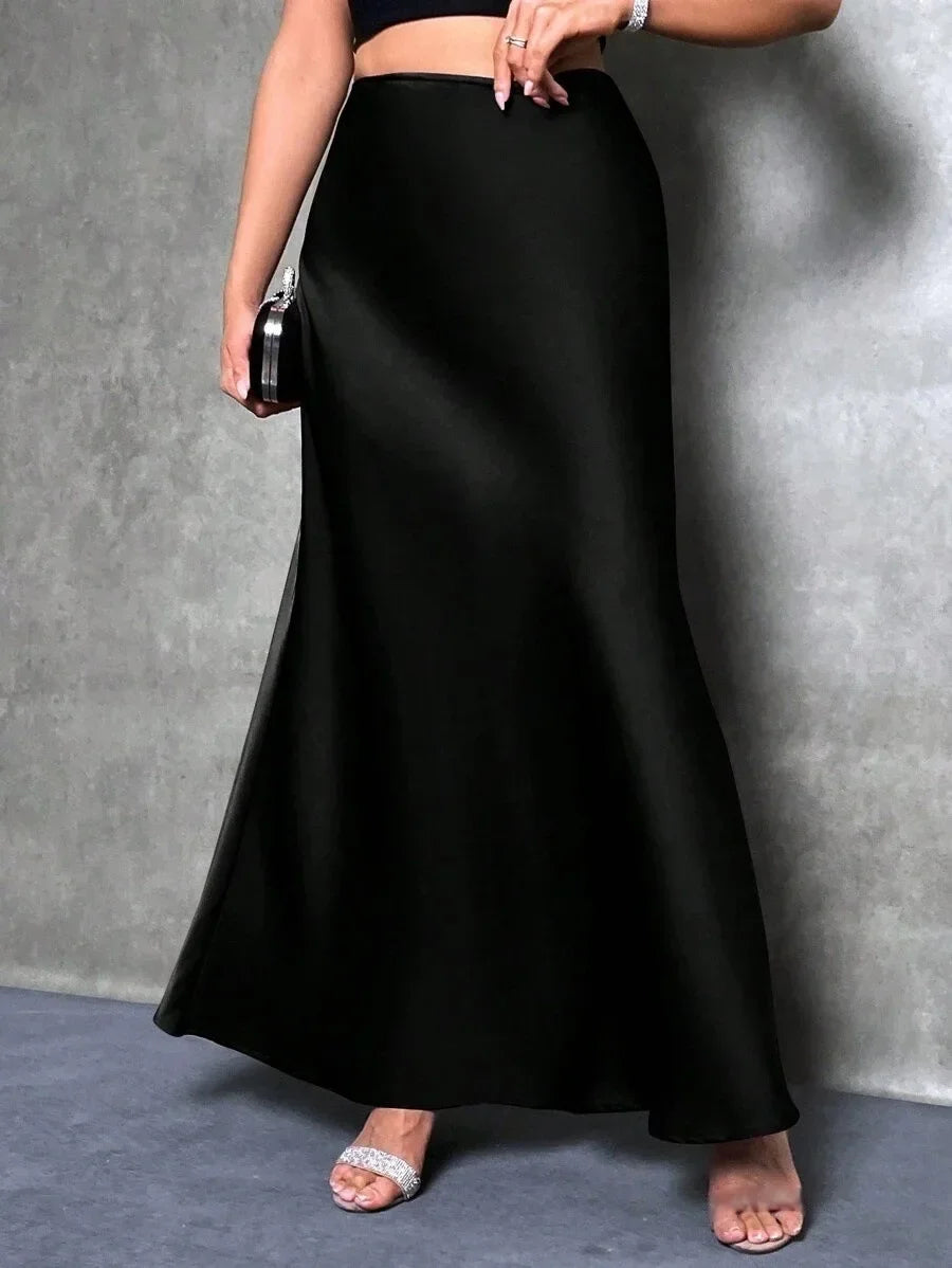 Satin Skirt Autumn Winter Simple A line Long Skirt Women Clothing