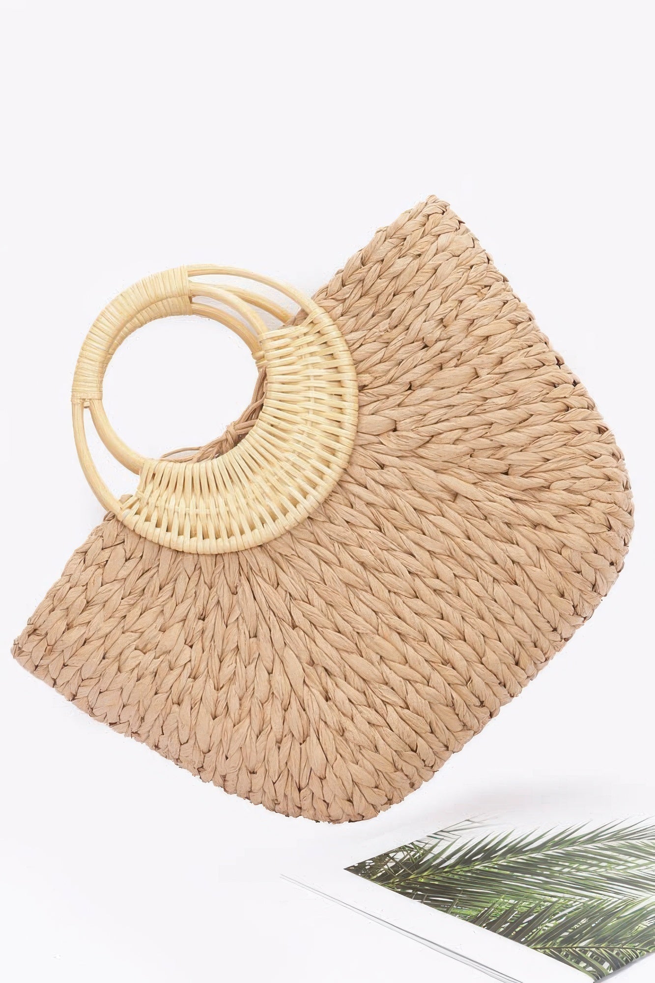 Faux Straw Bamboo Handle Tote Bag