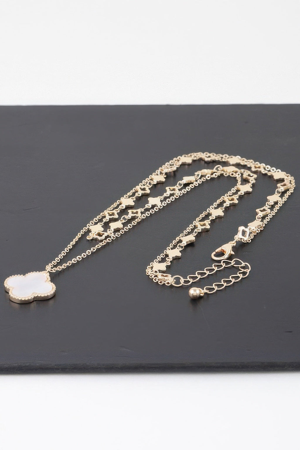 Double Stone Clover Charm Necklace
