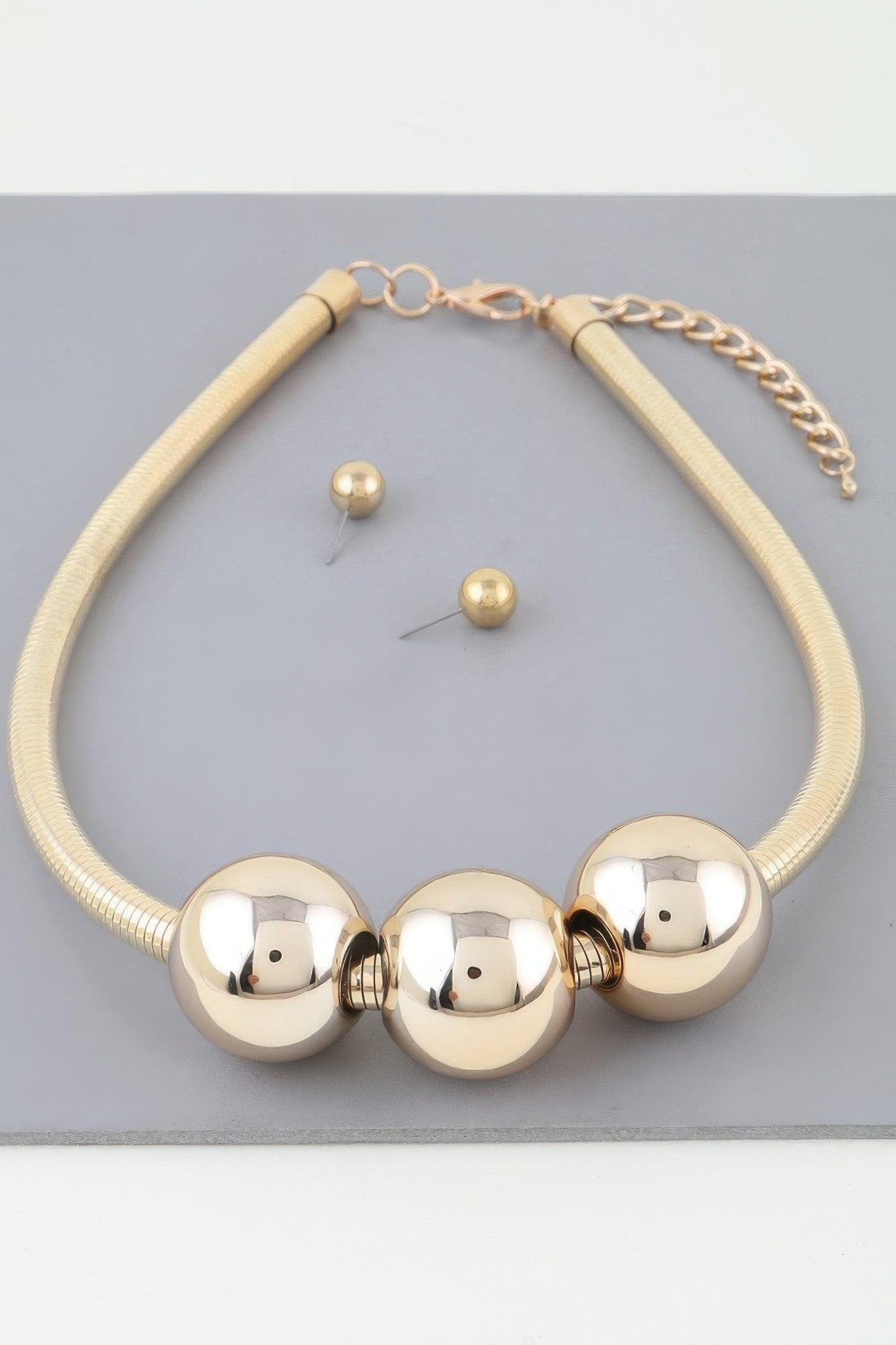Triple Shiny Bead Statement Necklace