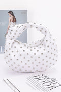 Satin Metal Studded Hobo Bag
