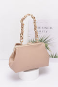 Faux Leather Ribbon Chain Handle Party Clutch