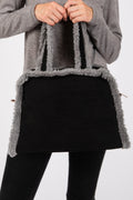 Fleece Trimmed Solid Tote And Crossbody Bag