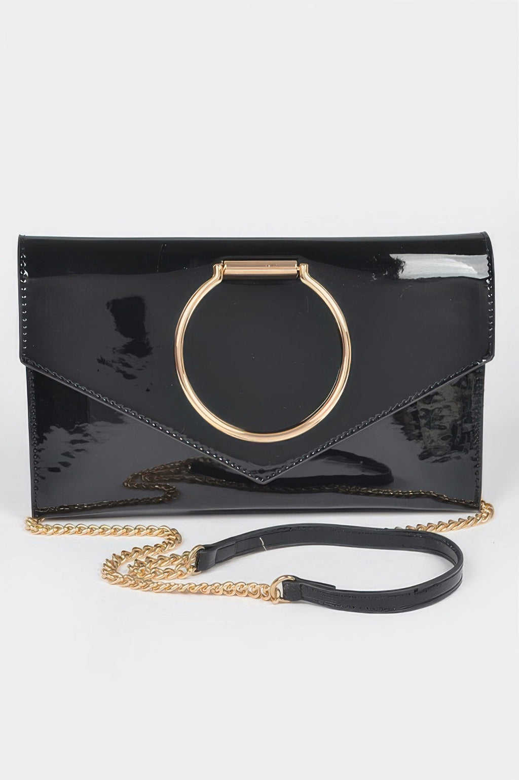 Enamel Faux Leather Metal Handle Flap Clutch