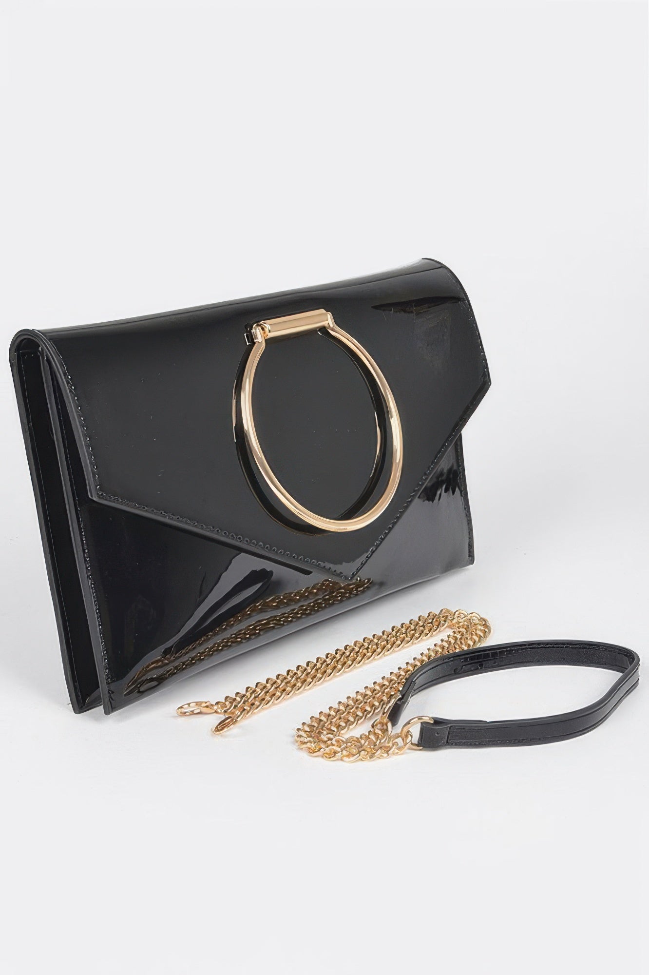 Enamel Faux Leather Metal Handle Flap Clutch